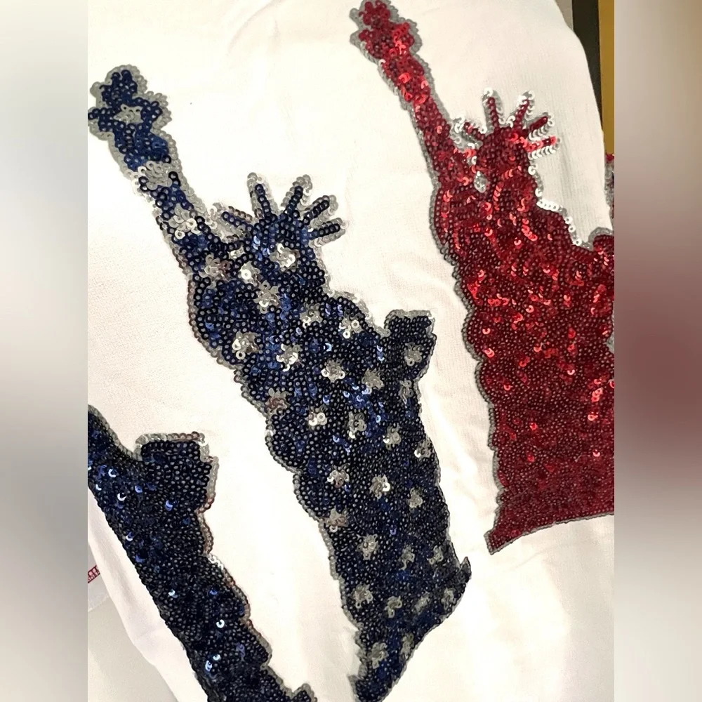 FANTASTIC FAWN sequin liberty patriotic oversized white tee S M L - Picture 7 of 9